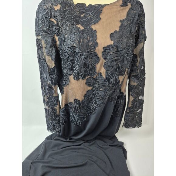 Tadashi Shoji Black Caselle Floral Embroidery Long Sleeve Gown Size 12 CHG24916L - Picture 3 of 9